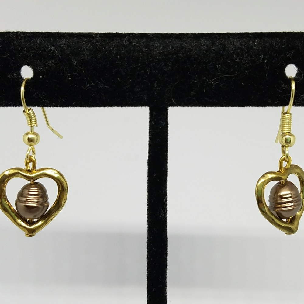 Gold and brown heart earrings - NWOT